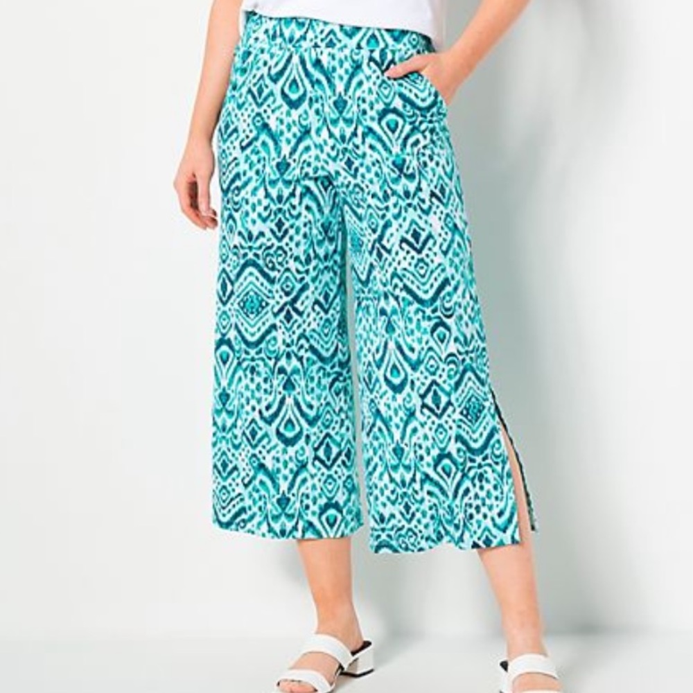 Denim & Co. beach printed jersey pull on top pant with slits NWOT